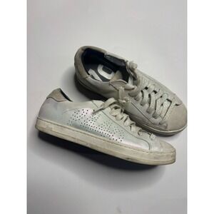 P448 John Womens Shoes Sz 37 White Perforated Leather Round Toe Lace-Up Sneakers